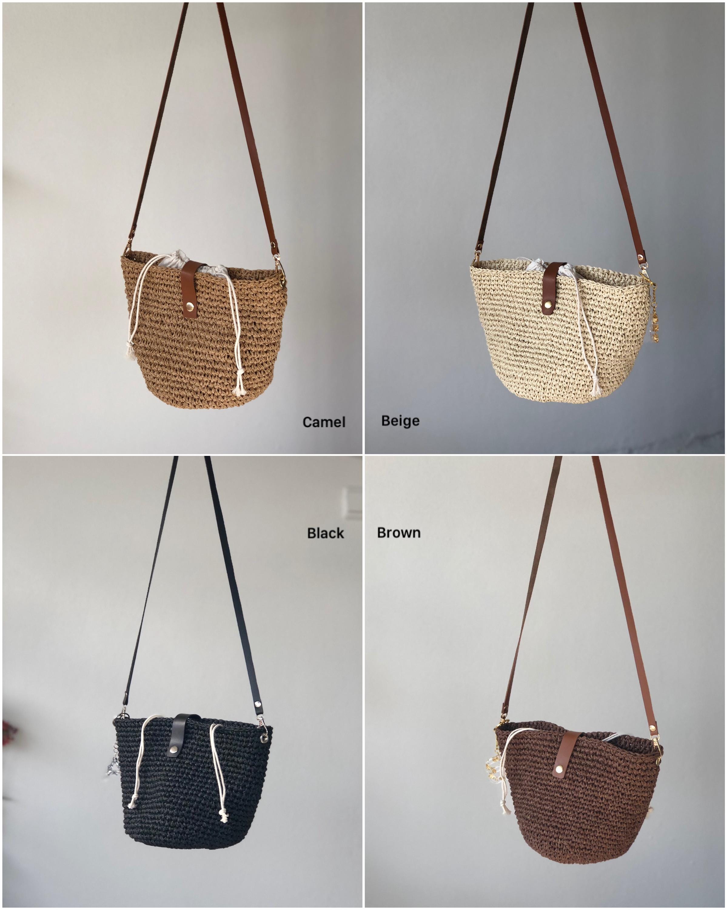 Crochet Mink Raffia Crossbody Bag, Summer Crossbody Straw Bag