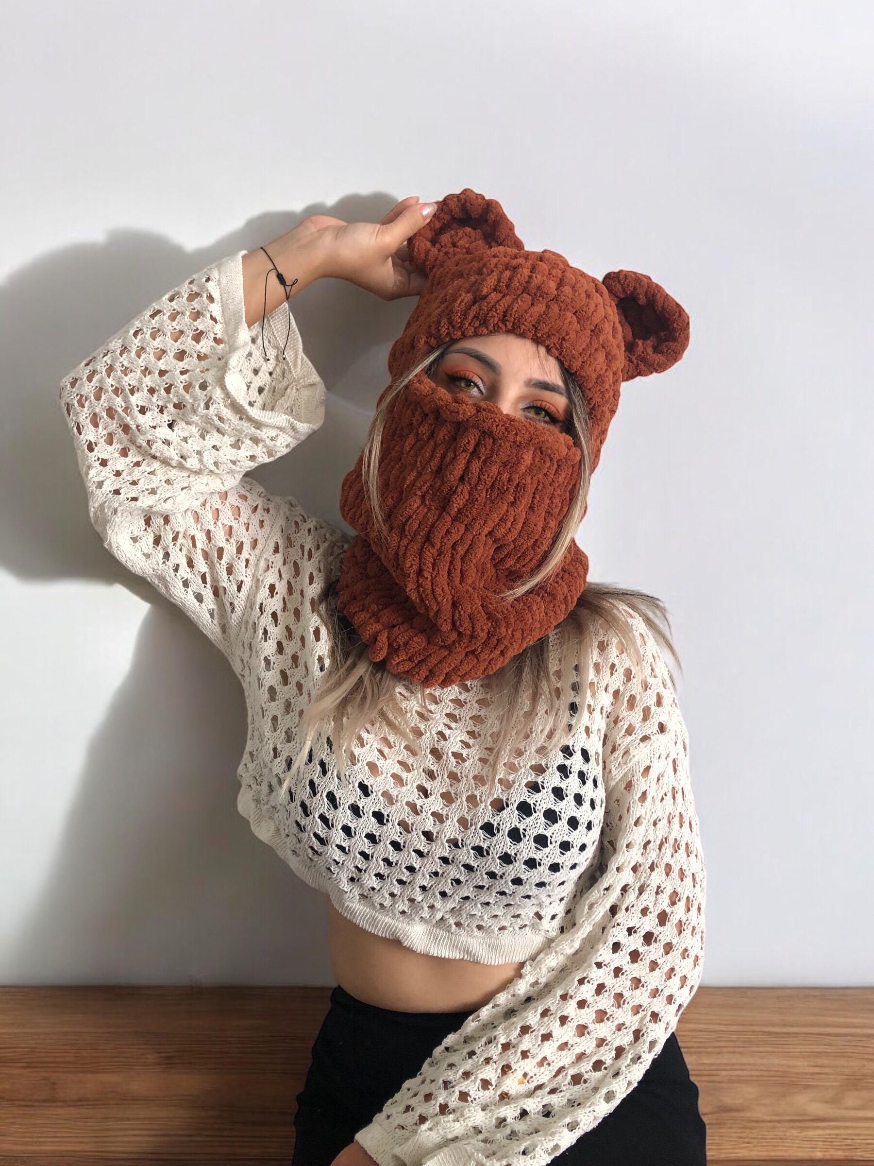 Chic Black Bear Ear Knit Balaclava Bear Balaclava Brown – VETKA main image 4