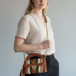 Crochet Shoulder Bag: Knitted Multi Color Cotton Designer Bag image 15