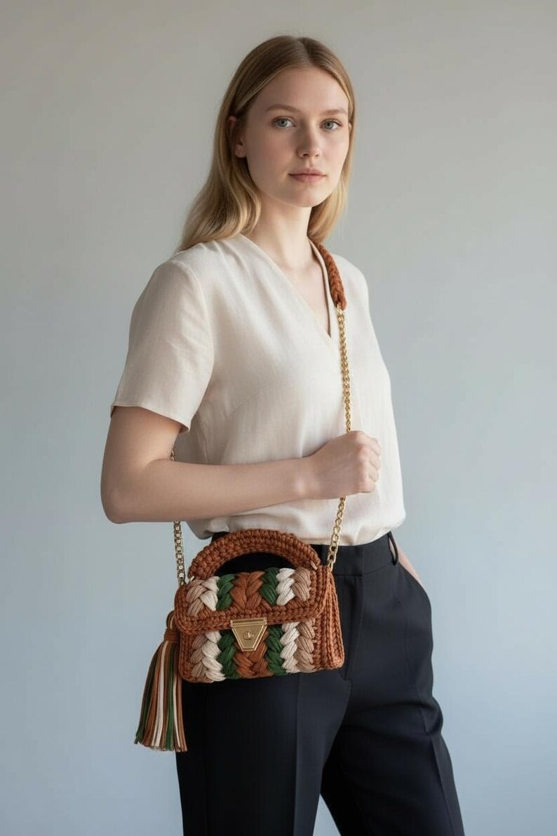 Crochet Shoulder Bag: Knitted Multi Color Cotton Designer Bag image 15