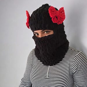 Knitted Balaclava, Balaclava Mask, Helmet Balaclava, Gift for Her, Face Mask with Bow Tie, Snow Mask, Ski Mask, Valentine&#39;s Day Gift