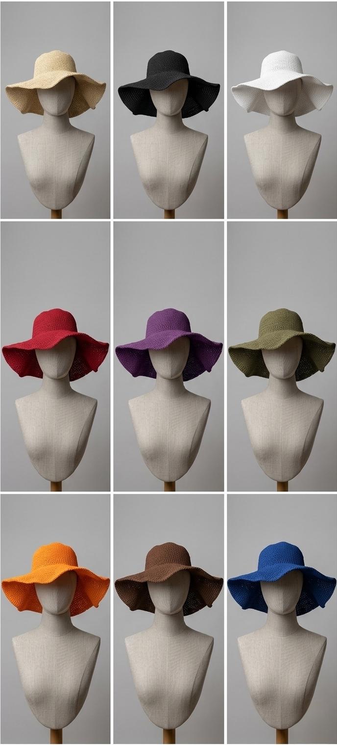 Vintage 90s Hand Crocheted Raffia Toyo Straw Sun Hat Wavy Brim Floppy Vintage 1990s Womens Woven Straw Hat W/ Crochet Band & Faux  main image 3