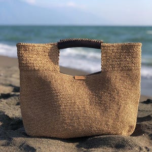 Crochet Raffia Tote Bag, Summer Shopper Bag For Women, Straw Beach Tote Bag, Crochet Market Bag