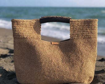 Crochet Raffia Tote Bag, Summer Shopper Bag For Women, Straw Beach Tote Bag, Crochet Market Bag