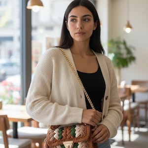 Crochet Shoulder Bag: Knitted Multi Color Cotton Designer Bag image 12