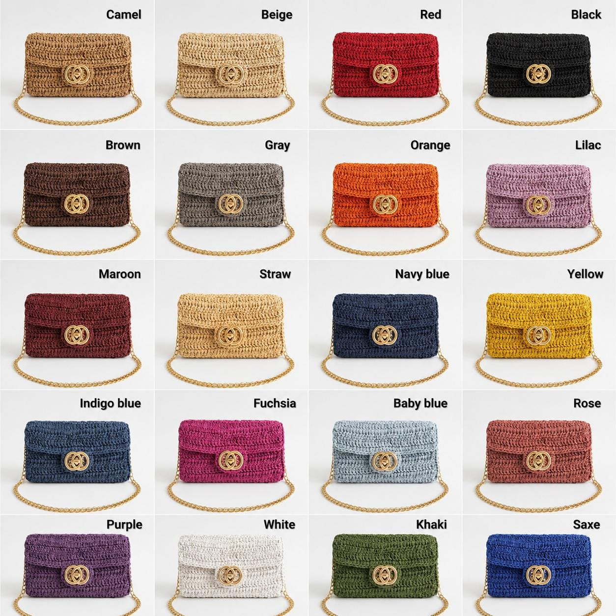 Crochet Raffia Crossbody Clutch Bag, Knitted Straw Purse for Women