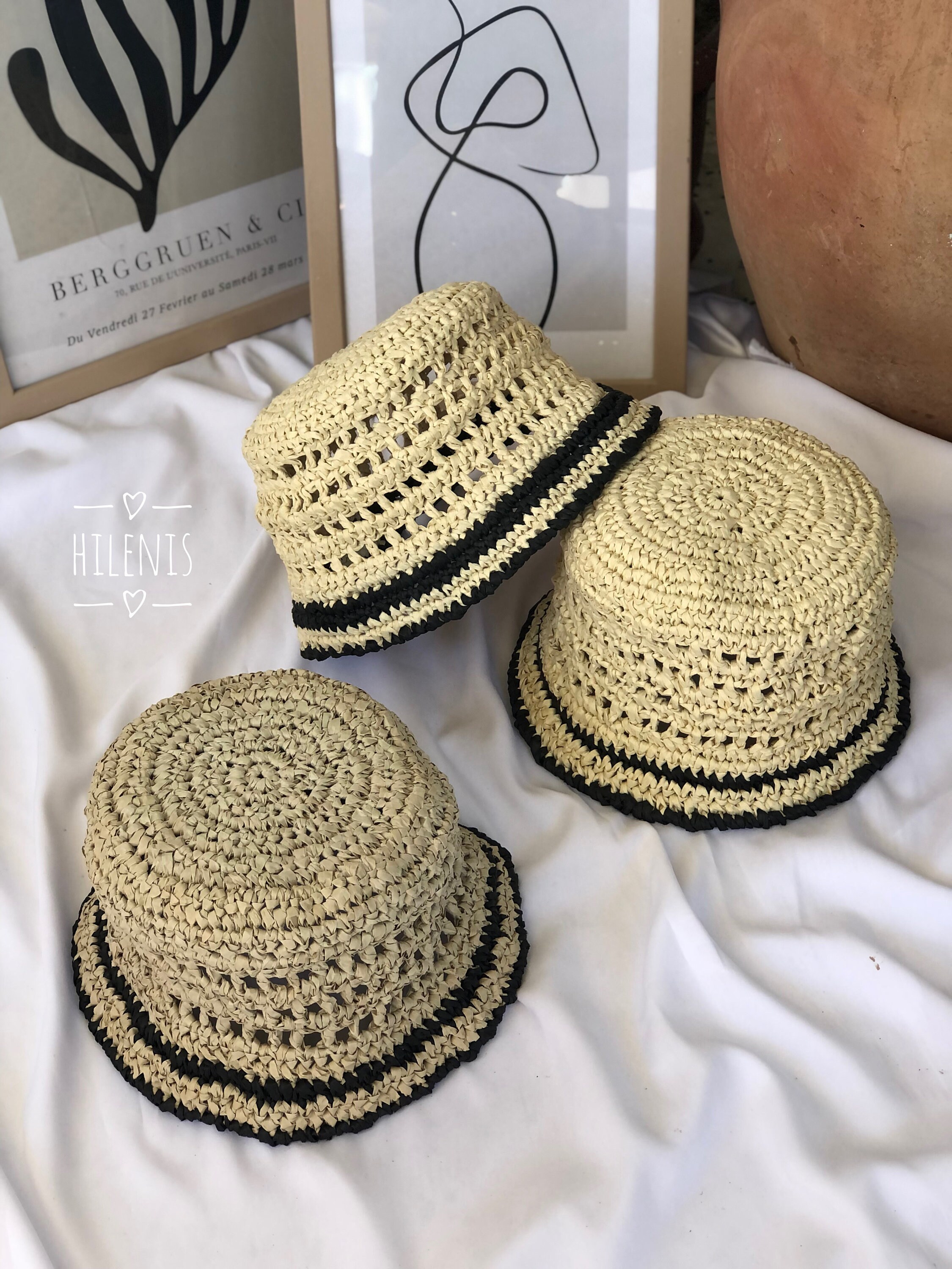 Handmade Crochet Raffia Hat Knitted Raffia Hat Beige Raffia Etsy