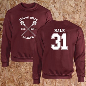 Beacon Hills Lacrosse Sweatshirt Burgundy Stiles Hale 31 Unisex Personalised