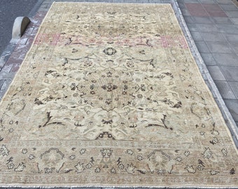 6&#39;3&quot;x 10&#39;5 ft. | Antique Handmade Oushak Rug | Persian Pattern Rug | Made in the 1960&#39;s | Beige Rug | Special Design Vintage Rug