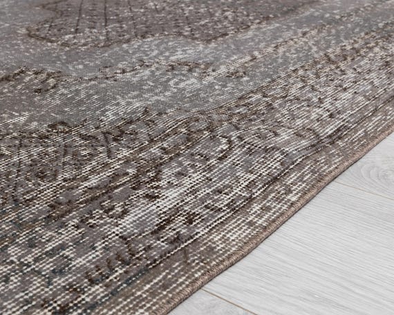 4x7 ヴィンテージ ウシャックラグ：グレーのオーバーダイ加工トルコ
