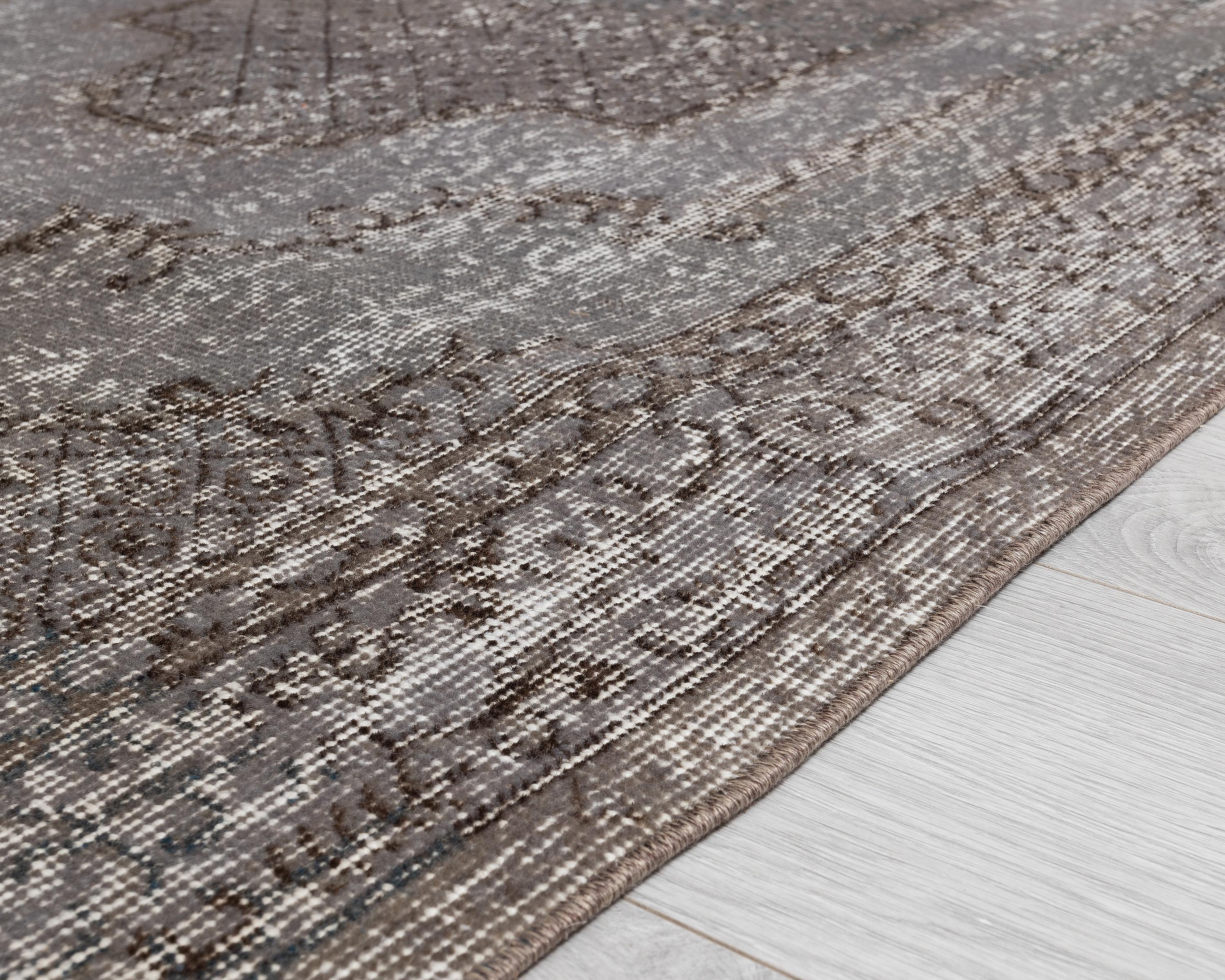 4x7 ヴィンテージ ウシャックラグ：グレーのオーバーダイ加工トルコ