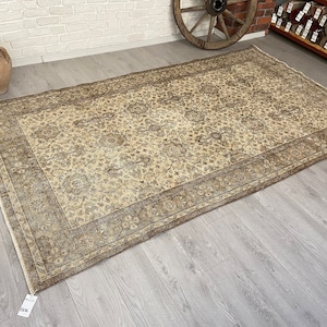5x9 Vintage Rug - Beige Turkish Area Rug - Antique Handmade Rug - Bedroom Rug - Oushak Rug - Muted Rug - Living Room Rug -  5&#39;4&quot;x9&#39;2&quot; ft.