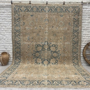 7x11 Vintage Rug - Persian Rug - Beige Rug - Bedroom Rug - Mahal Rug - Special Design - Living Room Rug - Antique Handmade Rug - 7&#39;3x10&#39;6 ft