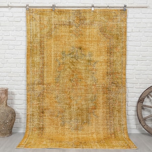 5x8 Vintage Handwoven Turkish Oushak Rug - Yellow Anatolian Wool Bedroom Carpet - unique Area Rug.