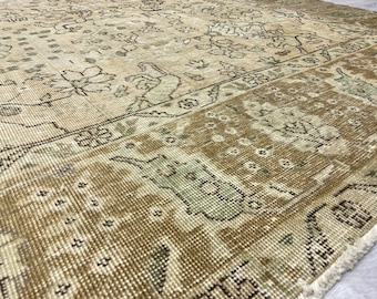 30x30er Perser Teppich - Antiker Handgewebter Teppich - Vintage Teppich - Beige Teppich - Handgewebter Wollteppich - 300x300 cm