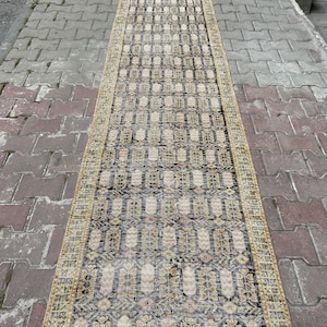 3x12 Runner Rug / Turkish Runner Rug / Entryway Rug / Vintage Runner Rug / Unique Handmade Runner Rug / Black Runner Rug / 2&#39;7&quot;x11&#39;9&quot; ft.