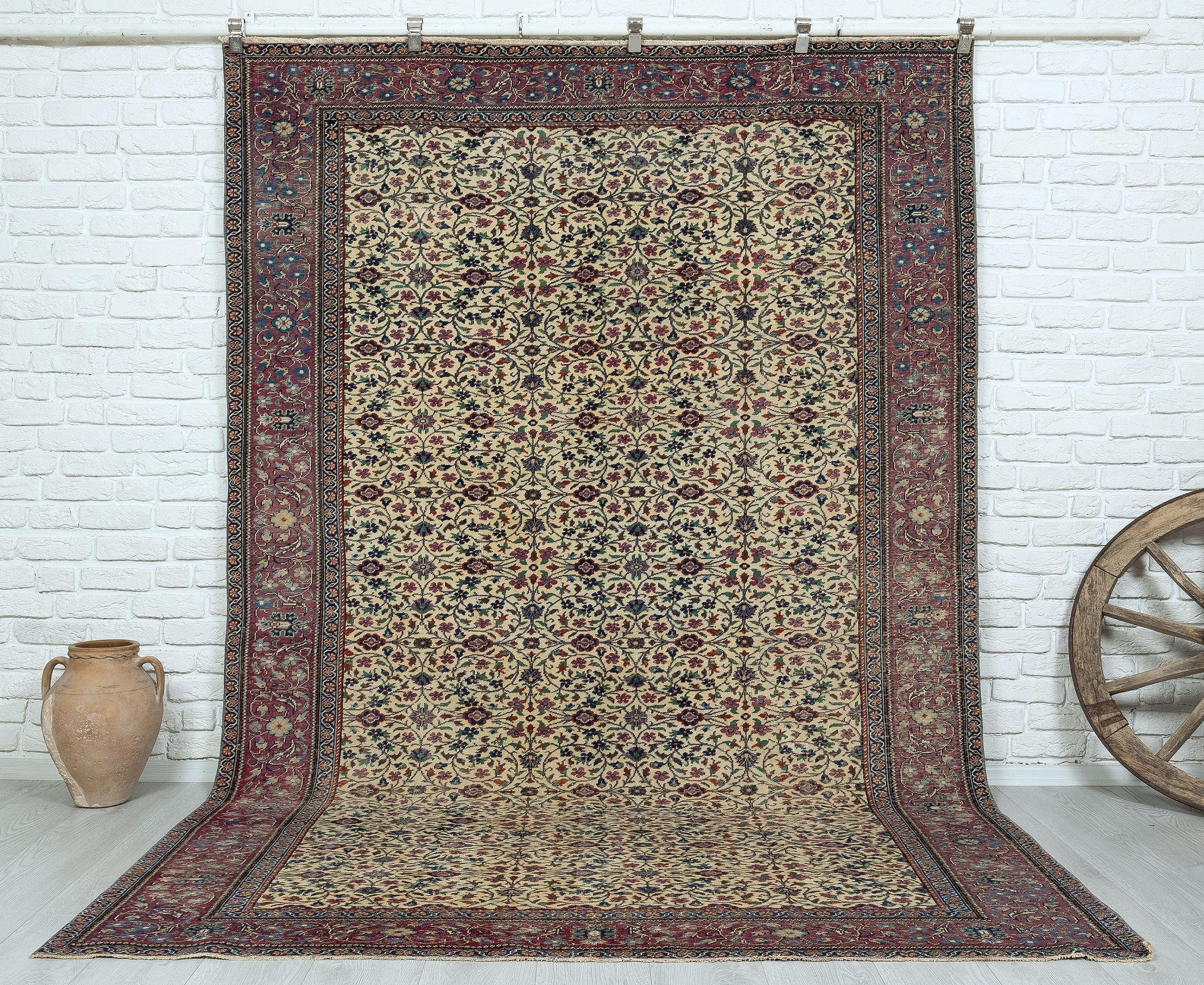 6x30 Vintage Teppich Beige Türkischer Teppich - Antiker Handgefertigter Teppich - Schlafzimmer Teppich - Oushak Teppich - Anatolischer Teppich - 1960