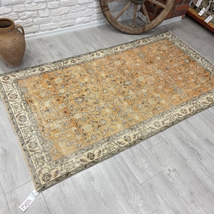 4x7 Vintage Rug - Antique Handmade Rug - Orange Turkish Area Rug - Anatolian Rug - Bedroom Rug - Entryway Rug - Oushak Rug - Kitchen Rug