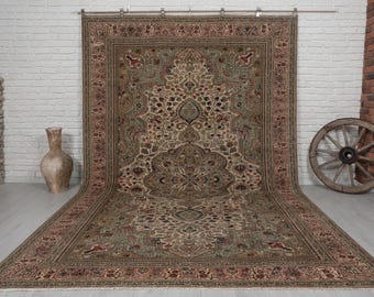 8x12 Vintage Handmade Rug - Beige & Brown Wool Anatolian Rug - Turkish Living Room Carpet.