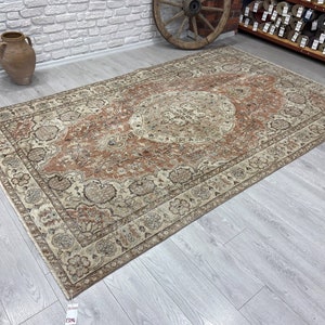6x9 Vintage Rug - Antique Handmade Rug - Beige Orange Turkish Area Rug - Bedroom Rug - Faded Rug - Anatolian Rug - Pastel Rug -  5&#39;7x9&#39;3 ft.