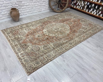 6x9 Vintage Rug - Antique Handmade Rug - Beige Orange Turkish Area Rug - Bedroom Rug - Faded Rug - Anatolian Rug - Pastel Rug -  5&#39;7x9&#39;3 ft.