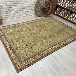 6x9 Vintage Rug - Beige Turkish Rug - Antique Handmade Rug - Bedroom Rug - Living Room Rug - Anatolian Rug - Oushak Rug - Oriental Area Rug