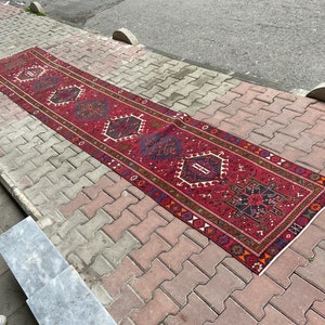 3x15 Vintage Runner Rug | Antique Runner Rug | Heriz Runner Rug | 2&#39;9&quot;x14&#39;7&quot; ft | Handmade Wool Runner Rug | Cherry Color | Mahal Runner Rug