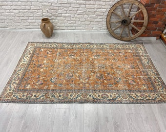 5x8 Vintage Rug - Orange Turkish Area Rug - Antique Handmade Rug - Bedroom Rug - Oushak Rug - Anatolian Rug - Decorative Rug - 5'1"x8'5" ft.