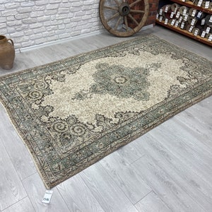6x9 Vintage Rug - Antique Handmade Rug - Beige; Green Turkish Area Rug - Bedroom Rug - Living Room Rug - Anatolian Rug -  5&#39;7&quot;x9&#39;1&quot; ft.