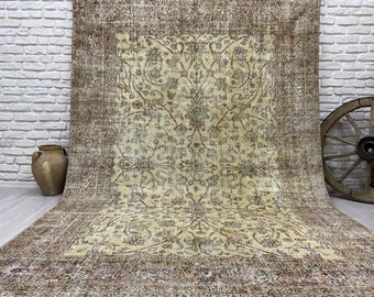 7x10 Vintage rug / Antique Handmade Oushak rug | Persian Pattern Area Rug | Turkish rug | 6'8x9'6 ft | Special Design Rugs | Cream Color rug