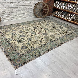 7x10 Turkish Vintage Rug - Beige Rug - Antique Rug - Oushak Rug - Bedroom Rug - Living Room Rug - Handmade Rug - Anatolian Rug - 7x10&#39;5 feet