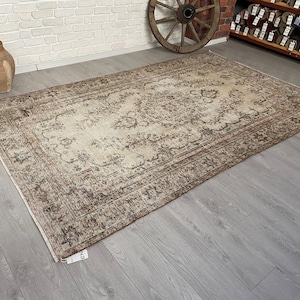 5x9 Vintage Rug - Beige Turkish Area Rug - Antique Handmade Rug - Wool Bedroom Rug - Oushak Rug - Muted Rug - Living Room Rug -  5&#39;4x8&#39;8 ft.