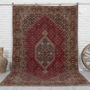 6x9 Handmade Vintage Turkish Rug, Red Anatolian Wool Carpet, Hand Knotted Area Rug, Oriental Home Decor, 1970s Unique Rug