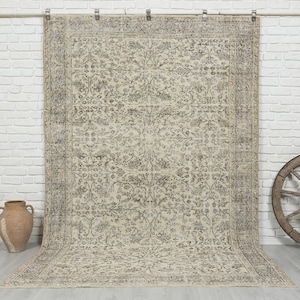6x9 Vintage Rug, Beige Turkish Area Rug, Bedroom Rug, Oushak Rug, Neutral Rug, Wool Anatolian Rug, Antique Handmade Rug, Decorative Wool Rug