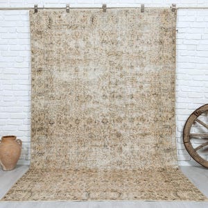 6x9 Vintage Rug, Beige Turkish Area Rug, Bedroom Rug, Oushak Rug, Neutral Rug, Wool Anatolian Rug, Antique Rug, Handmade Rug, 5&#39;7x9&#39;4 feet