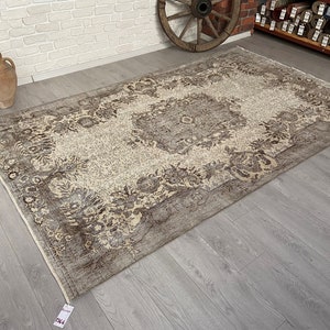 5x9 Vintage Rug - Beige Turkish Area Rug - Antique Handmade Rug - Bedroom Rug - Neutral Rug - Oushak Rug - Living Room Rug - Muted Area Rug