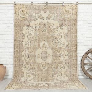 5x9 Vintage Rug, Light Brown Turkish Rug, Bedroom Rug, Neutral Rug, Handmade Rug, Oushak Rug, Muted Rug, Wool Anatolian Rug,  5&#39;5x8&#39;8 feet