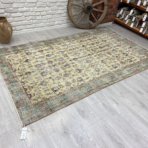 5x8 Vintage Rug - Beige Turkish Area Rug - Antique Handmade Rug - Bedroom Rug - Oushak Rug - Anatolian Rug - Faded Rug - Special Design Rug