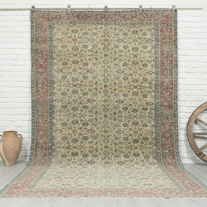 6x9 Vintage Rug - Beige Turkish Area Rug - Bedroom Rug - Oushak Rug - Wool Anatolian Rug - Antique Handmade Rug - Faded Rug, 6&#39;3x9&#39;6 feet