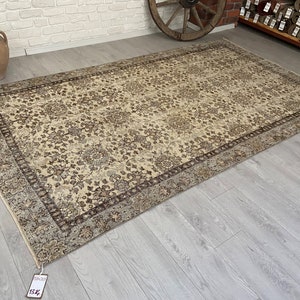 5x9 Vintage Rug - Beige Turkish Area Rug - Antique Handmade Rug - Bedroom Rug - Oushak Rug - Muted Rug - Living Room Rug -  5&#39;2&quot;x8&#39;10&quot; ft.