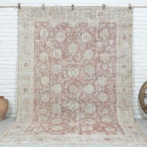 6x9 Vintage Rug, Light Red Turkish Area Rug, Oushak Rug, Bedroom Rug, Living Room Rug, Antique Handmade Rug, Anatolian Rug, Special Design
