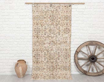 3x7 ヴィンテージ トルコ絨毯：ベージュの手織りウール アナトリアン