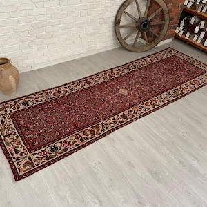 3x10 Persian Runner Rug / Mahal Runner Rug / Antique Handmade Runner Rug / Vintage Runner Rug / Red Runner Rug / Entryway Rug / Kitchen Rug