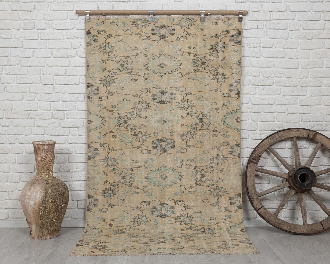 Cream Turkish Rug 4x7 Cream Oushak Rug Vintage Turkish Wool Area Rug Small Neutral ...