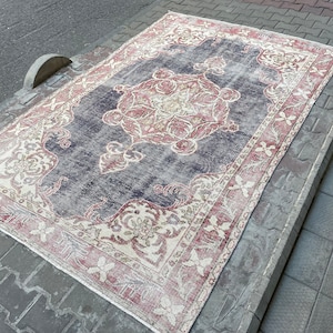 6x9 Vintage Rug - Blue Turkish Rug - Living Room Rug - Oushak Rug - Bedroom Rug - Anatolian Rug - Faded Rug - Wool Area Rug - Antique Rug