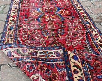 3x13 Red Turkish Rug, Vintage Handmade Wool Runner, Long Hallway Carpet, Oriental Area Rug, Unique Home Decor. 2'7x12'8 f.t