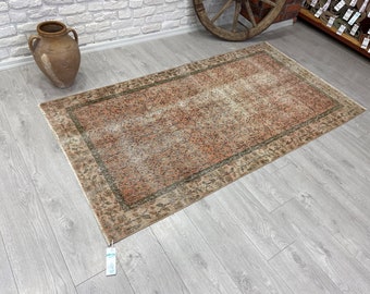 4x7 Vintage Rug - Antique Handmade Rug - Pink Turkish Rug - Oushak Rug - Neutral Rug - Anatolian Rug - Entryway Rug - Hand Woven Wool Rug