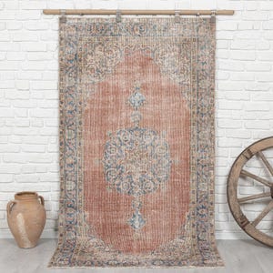 4x7 Vintage Rug, Orange Rug, Turkish Wool Rug, Anatolian Rug, Faded Rug, Antique Handmade Rug, Kitchen Rug, Oushak Rug, Handwoven Rug Carpet