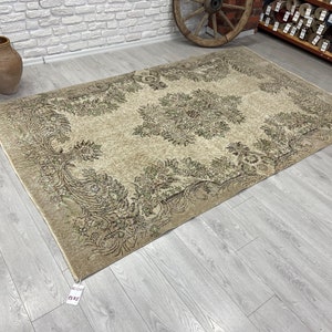 5x9 Vintage Rug - Beige Turkish Area Rug - Antique Handmade Rug - Bedroom Rug - Neutral Rug - Oushak Rug - Living Room Rug - Muted Area Rug