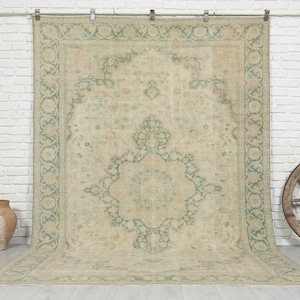 6x9 Vintage Rug - Beige Turkish Rug - Bedroom Rug - Oushak Rug - Neutral Rug -Anatolian Rug - Antique Handmade Rug - Muted Rug, 6&#39;4x9&#39;6 feet